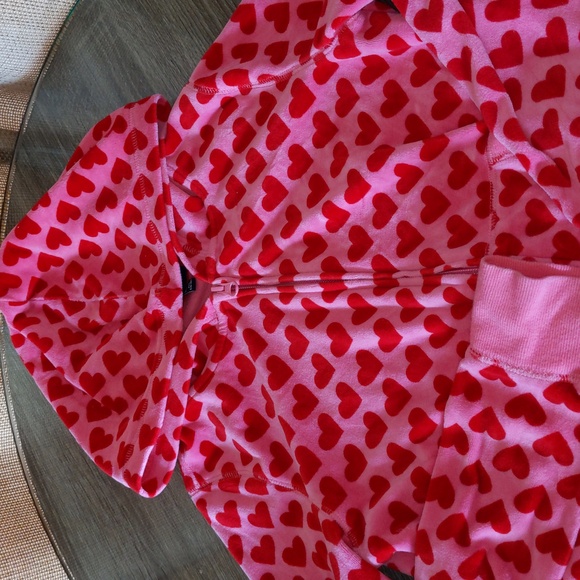 GapKids Vintage Y2K Heart Zip Up Hoodie Velour Girls XXL 14-16 Pink Red Full Zip - Picture 6 of 11